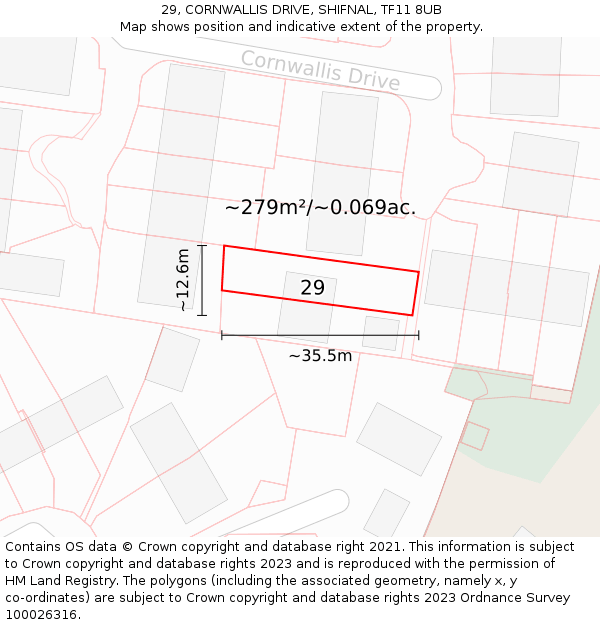 29, CORNWALLIS DRIVE, SHIFNAL, TF11 8UB: Plot and title map