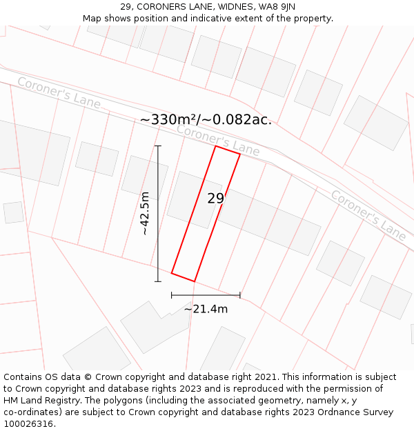 29, CORONERS LANE, WIDNES, WA8 9JN: Plot and title map