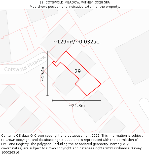 29, COTSWOLD MEADOW, WITNEY, OX28 5FA: Plot and title map