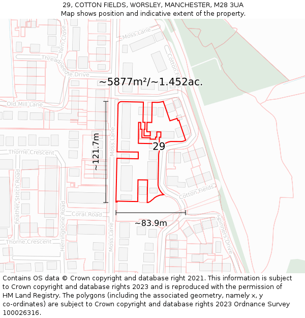 29, COTTON FIELDS, WORSLEY, MANCHESTER, M28 3UA: Plot and title map