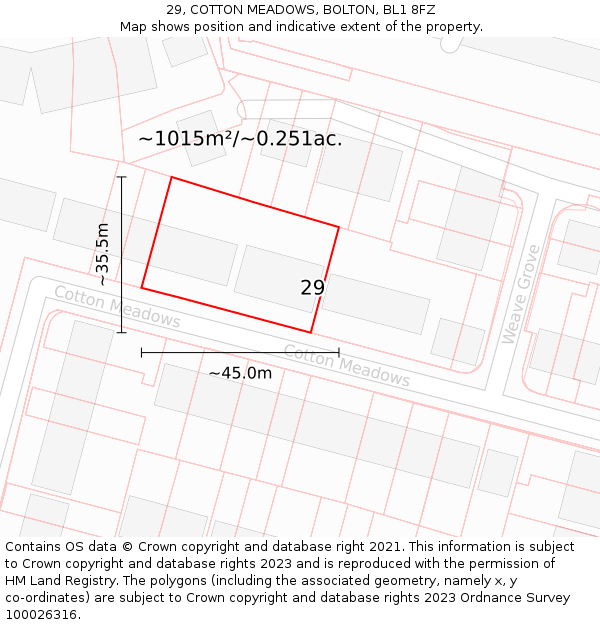 29, COTTON MEADOWS, BOLTON, BL1 8FZ: Plot and title map