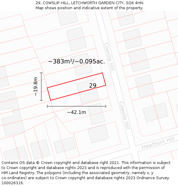 29, COWSLIP HILL, LETCHWORTH GARDEN CITY, SG6 4HN: Plot and title map