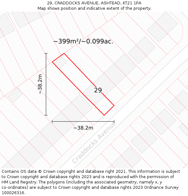 29, CRADDOCKS AVENUE, ASHTEAD, KT21 1PA: Plot and title map