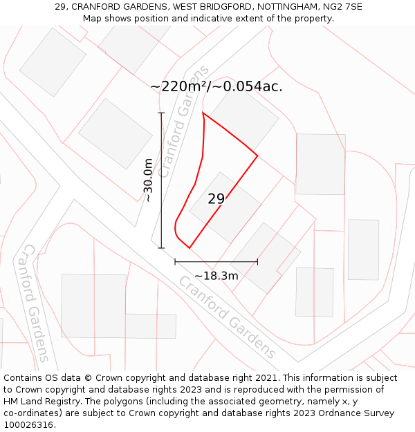 29, CRANFORD GARDENS, WEST BRIDGFORD, NOTTINGHAM, NG2 7SE: Plot and title map