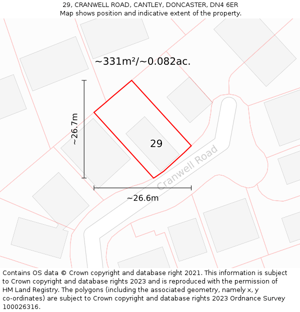 29, CRANWELL ROAD, CANTLEY, DONCASTER, DN4 6ER: Plot and title map