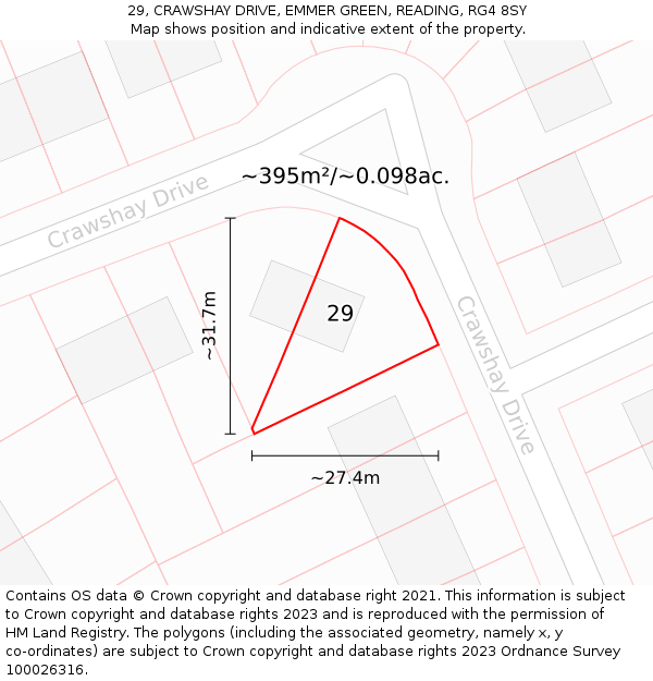 29, CRAWSHAY DRIVE, EMMER GREEN, READING, RG4 8SY: Plot and title map