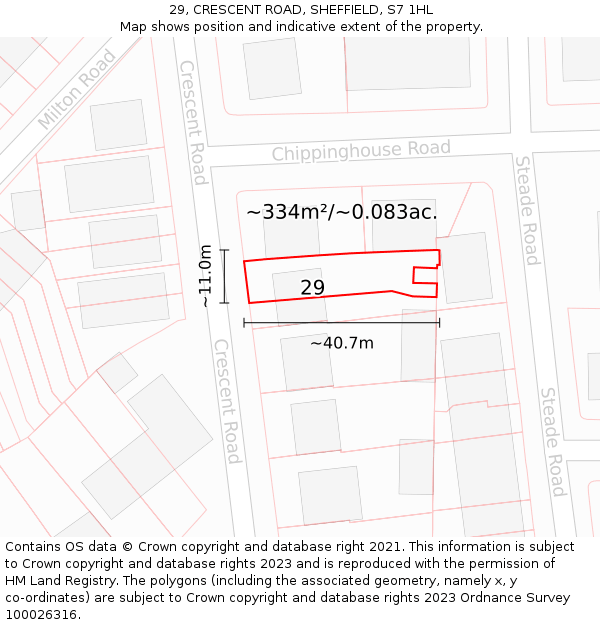 29, CRESCENT ROAD, SHEFFIELD, S7 1HL: Plot and title map