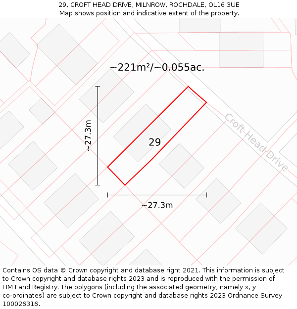 29, CROFT HEAD DRIVE, MILNROW, ROCHDALE, OL16 3UE: Plot and title map