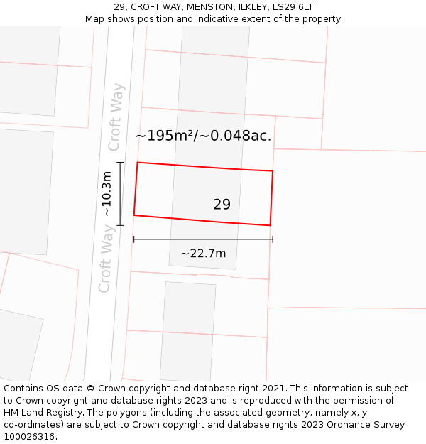 29, CROFT WAY, MENSTON, ILKLEY, LS29 6LT: Plot and title map