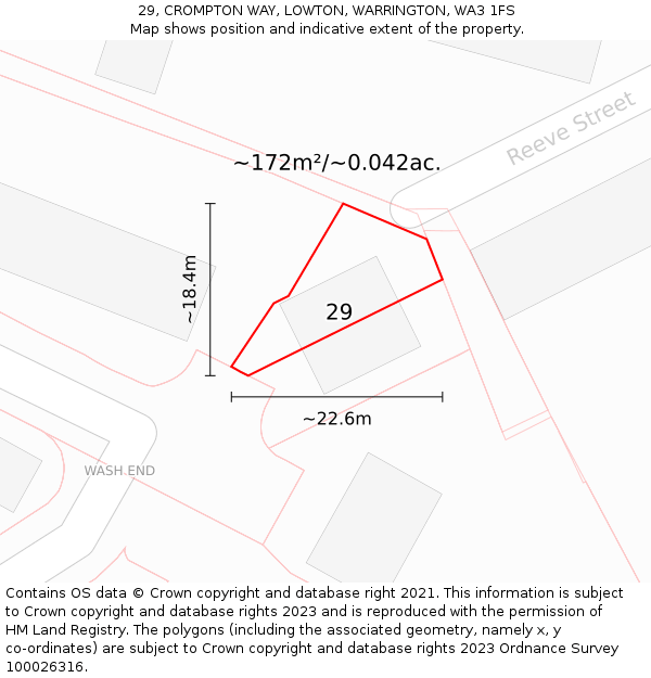 29, CROMPTON WAY, LOWTON, WARRINGTON, WA3 1FS: Plot and title map