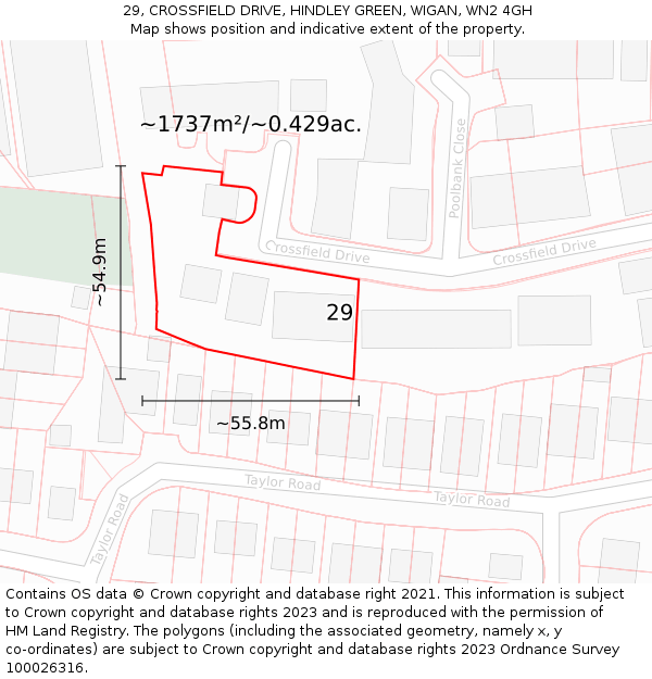 29, CROSSFIELD DRIVE, HINDLEY GREEN, WIGAN, WN2 4GH: Plot and title map