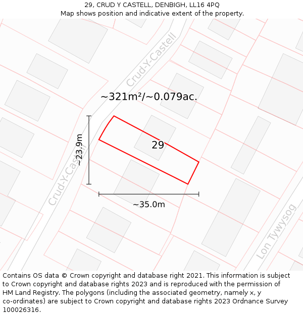 29, CRUD Y CASTELL, DENBIGH, LL16 4PQ: Plot and title map