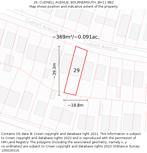 29, CUDNELL AVENUE, BOURNEMOUTH, BH11 9BZ: Plot and title map