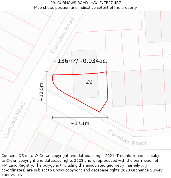 29, CURNOWS ROAD, HAYLE, TR27 4RZ: Plot and title map