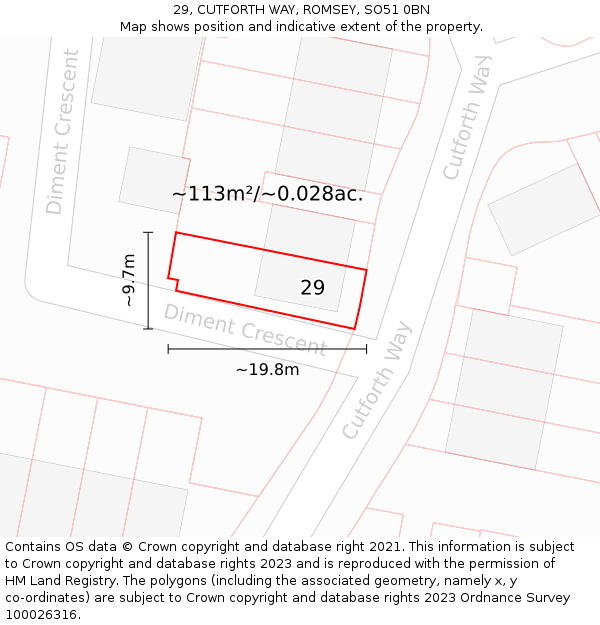 29, CUTFORTH WAY, ROMSEY, SO51 0BN: Plot and title map