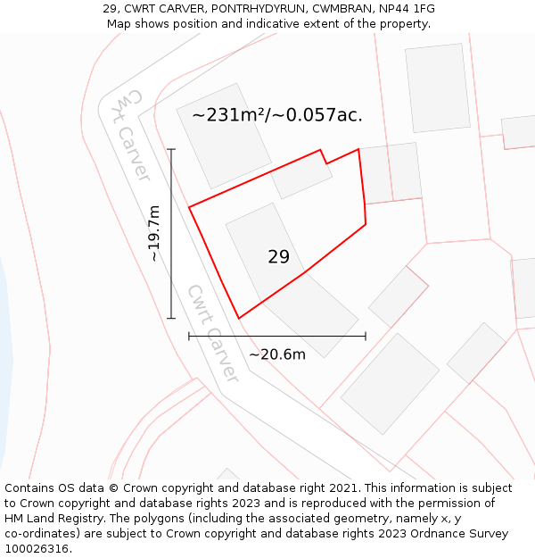 29, CWRT CARVER, PONTRHYDYRUN, CWMBRAN, NP44 1FG: Plot and title map