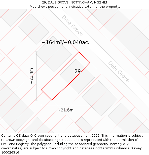 29, DALE GROVE, NOTTINGHAM, NG2 4LT: Plot and title map