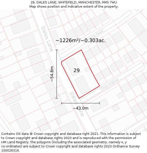 29, DALES LANE, WHITEFIELD, MANCHESTER, M45 7WU: Plot and title map