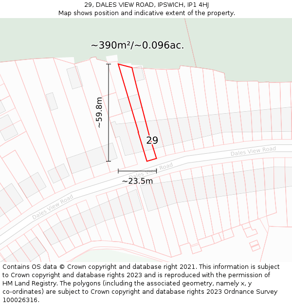 29, DALES VIEW ROAD, IPSWICH, IP1 4HJ: Plot and title map