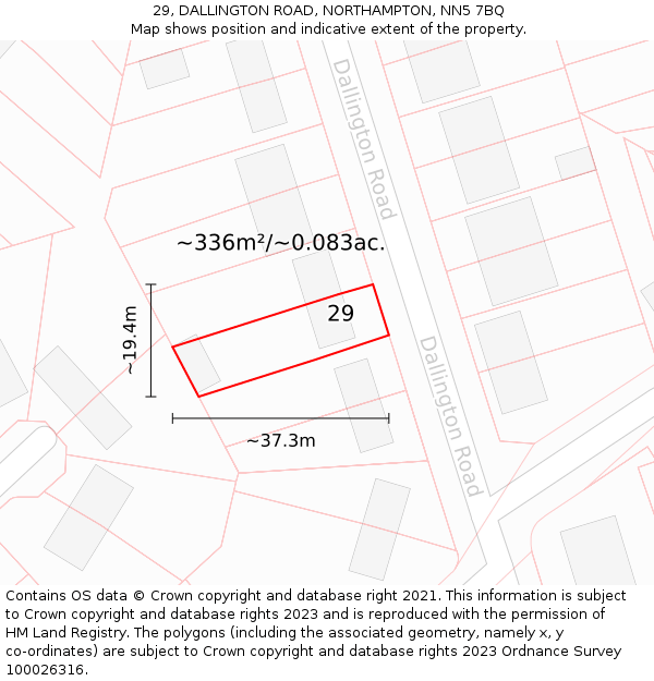 29, DALLINGTON ROAD, NORTHAMPTON, NN5 7BQ: Plot and title map