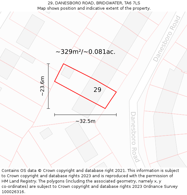 29, DANESBORO ROAD, BRIDGWATER, TA6 7LS: Plot and title map