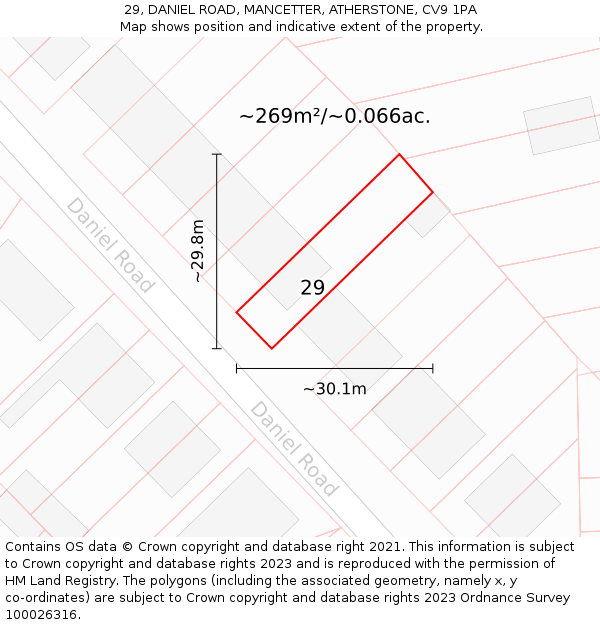 29, DANIEL ROAD, MANCETTER, ATHERSTONE, CV9 1PA: Plot and title map