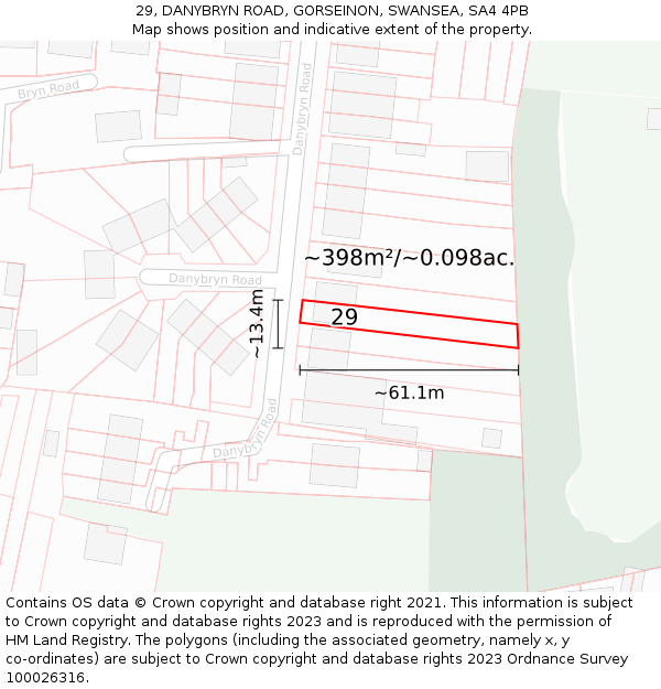 29, DANYBRYN ROAD, GORSEINON, SWANSEA, SA4 4PB: Plot and title map