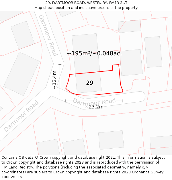 29, DARTMOOR ROAD, WESTBURY, BA13 3UT: Plot and title map