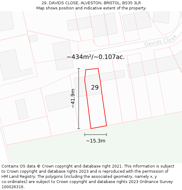 29, DAVIDS CLOSE, ALVESTON, BRISTOL, BS35 3LR: Plot and title map