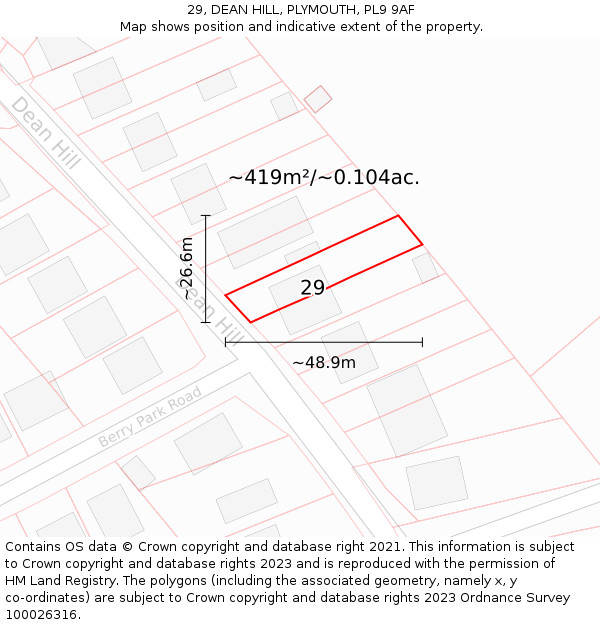 29, DEAN HILL, PLYMOUTH, PL9 9AF: Plot and title map