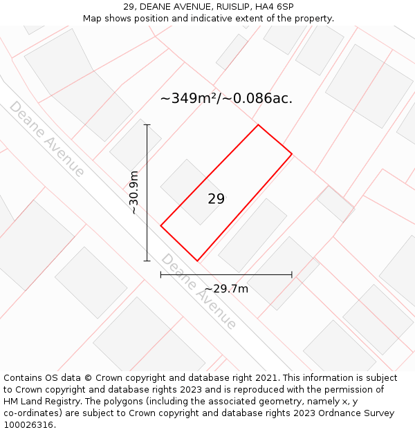 29, DEANE AVENUE, RUISLIP, HA4 6SP: Plot and title map