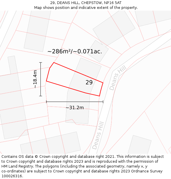 29, DEANS HILL, CHEPSTOW, NP16 5AT: Plot and title map