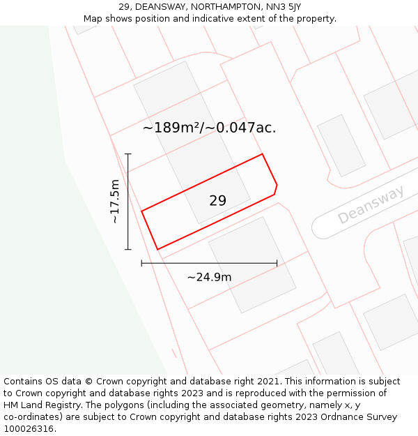 29, DEANSWAY, NORTHAMPTON, NN3 5JY: Plot and title map