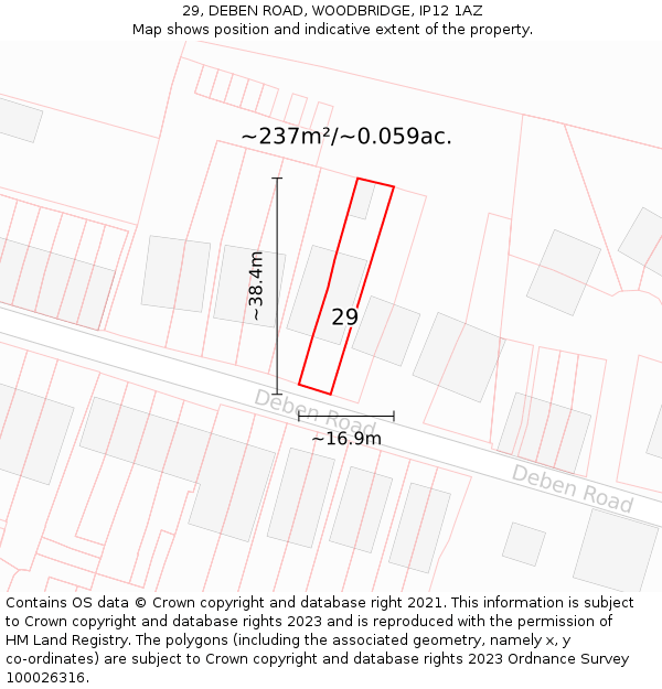 29, DEBEN ROAD, WOODBRIDGE, IP12 1AZ: Plot and title map