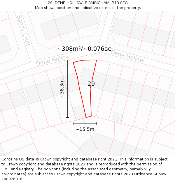 29, DENE HOLLOW, BIRMINGHAM, B13 0EG: Plot and title map