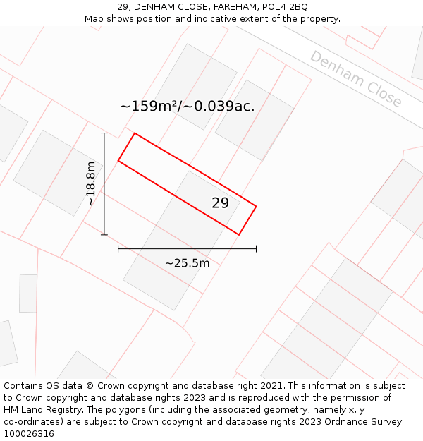 29, DENHAM CLOSE, FAREHAM, PO14 2BQ: Plot and title map