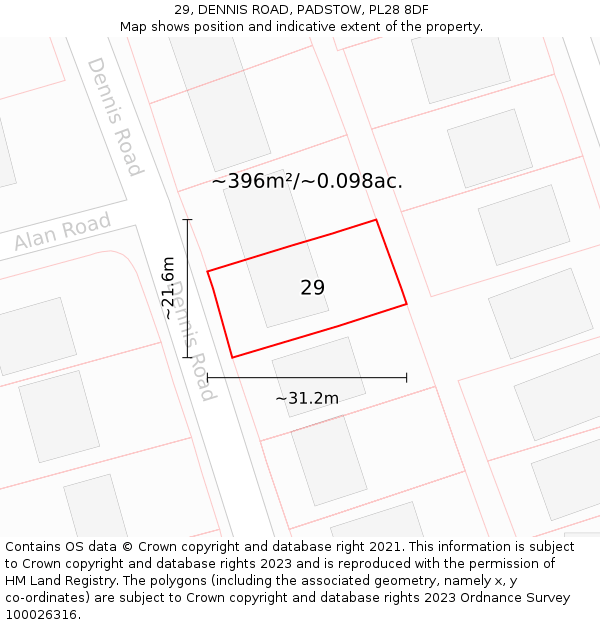 29, DENNIS ROAD, PADSTOW, PL28 8DF: Plot and title map