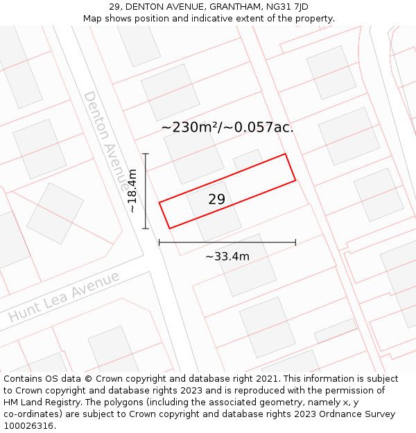 29, DENTON AVENUE, GRANTHAM, NG31 7JD: Plot and title map