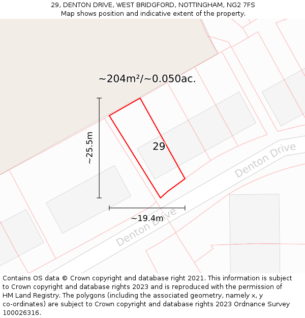 29, DENTON DRIVE, WEST BRIDGFORD, NOTTINGHAM, NG2 7FS: Plot and title map