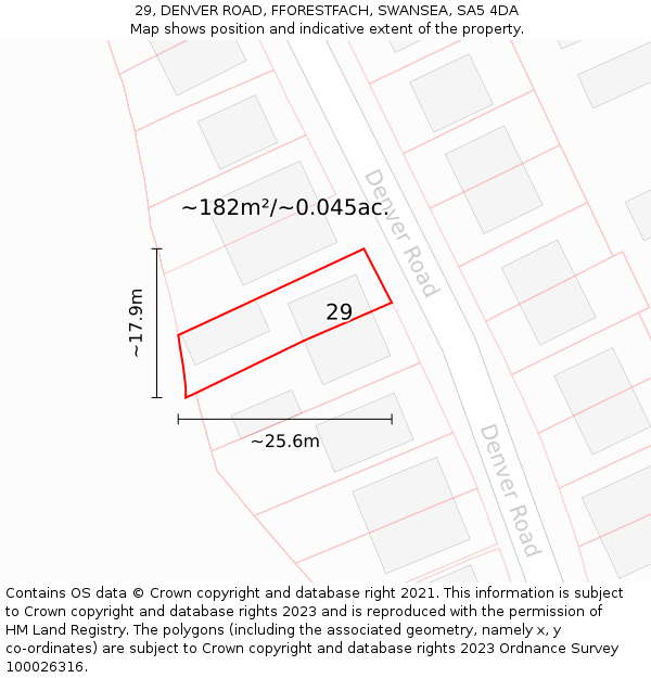 29, DENVER ROAD, FFORESTFACH, SWANSEA, SA5 4DA: Plot and title map