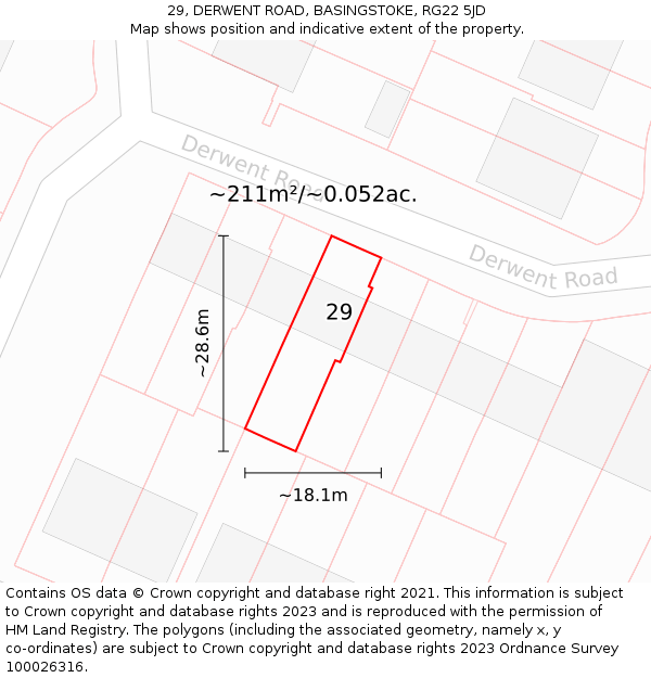 29, DERWENT ROAD, BASINGSTOKE, RG22 5JD: Plot and title map