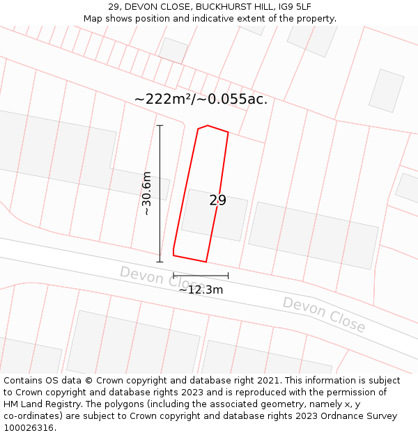 29, DEVON CLOSE, BUCKHURST HILL, IG9 5LF: Plot and title map