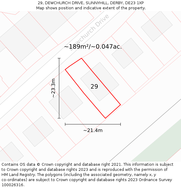 29, DEWCHURCH DRIVE, SUNNYHILL, DERBY, DE23 1XP: Plot and title map