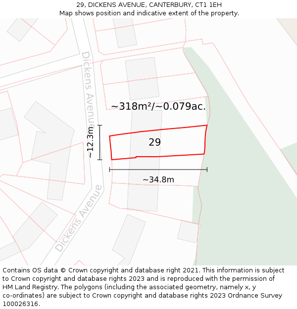 29, DICKENS AVENUE, CANTERBURY, CT1 1EH: Plot and title map