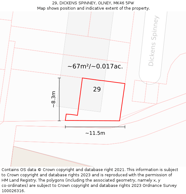 29, DICKENS SPINNEY, OLNEY, MK46 5PW: Plot and title map