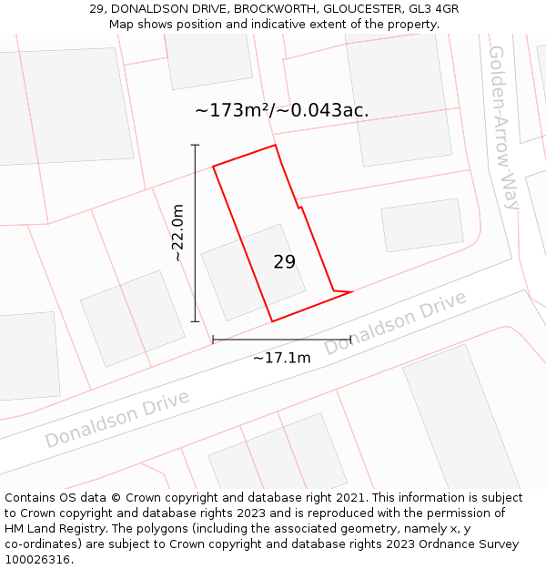 29, DONALDSON DRIVE, BROCKWORTH, GLOUCESTER, GL3 4GR: Plot and title map