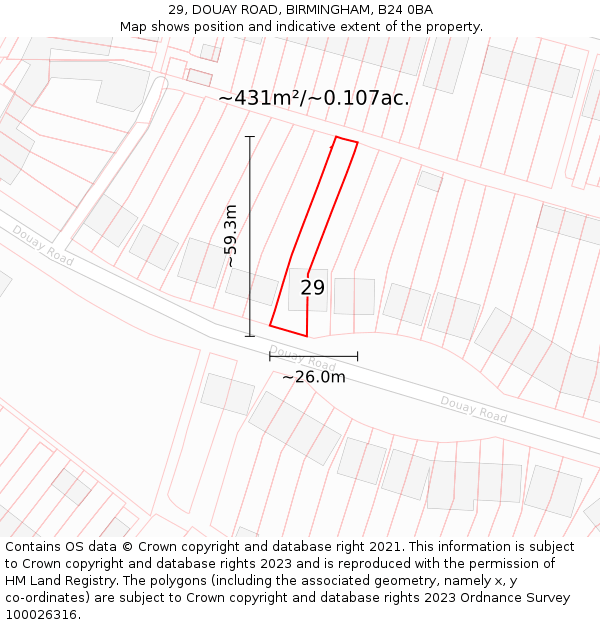 29, DOUAY ROAD, BIRMINGHAM, B24 0BA: Plot and title map