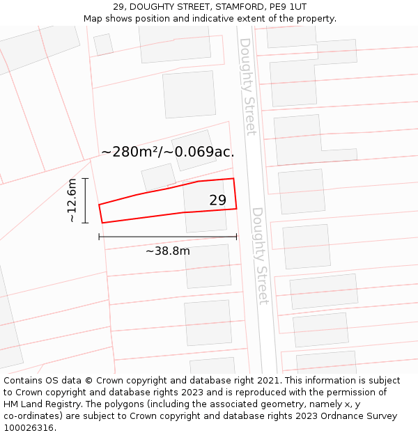 29, DOUGHTY STREET, STAMFORD, PE9 1UT: Plot and title map