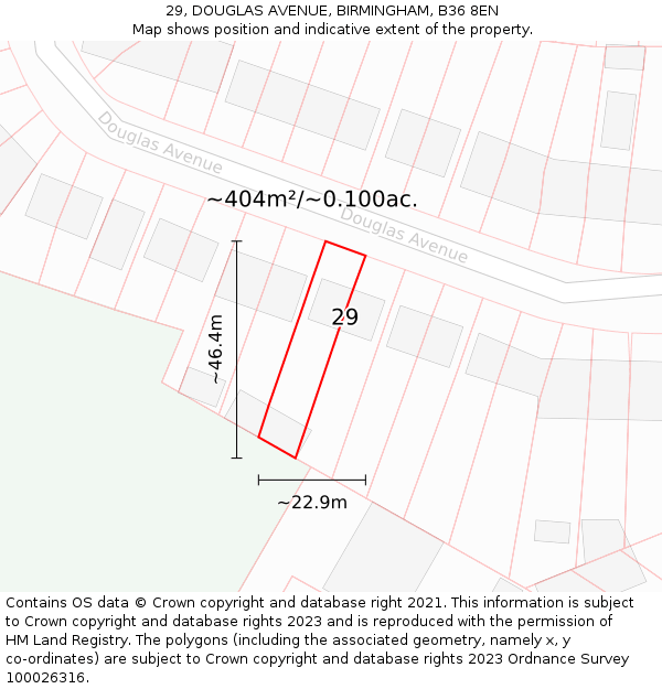 29, DOUGLAS AVENUE, BIRMINGHAM, B36 8EN: Plot and title map