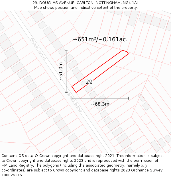 29, DOUGLAS AVENUE, CARLTON, NOTTINGHAM, NG4 1AL: Plot and title map